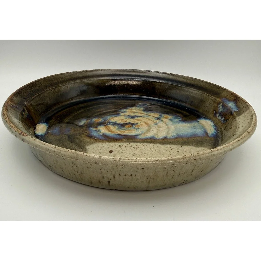 Studio Pottery Stoneware Glazed Shallow Bowl 9.5 Inch Signed Decorative‎